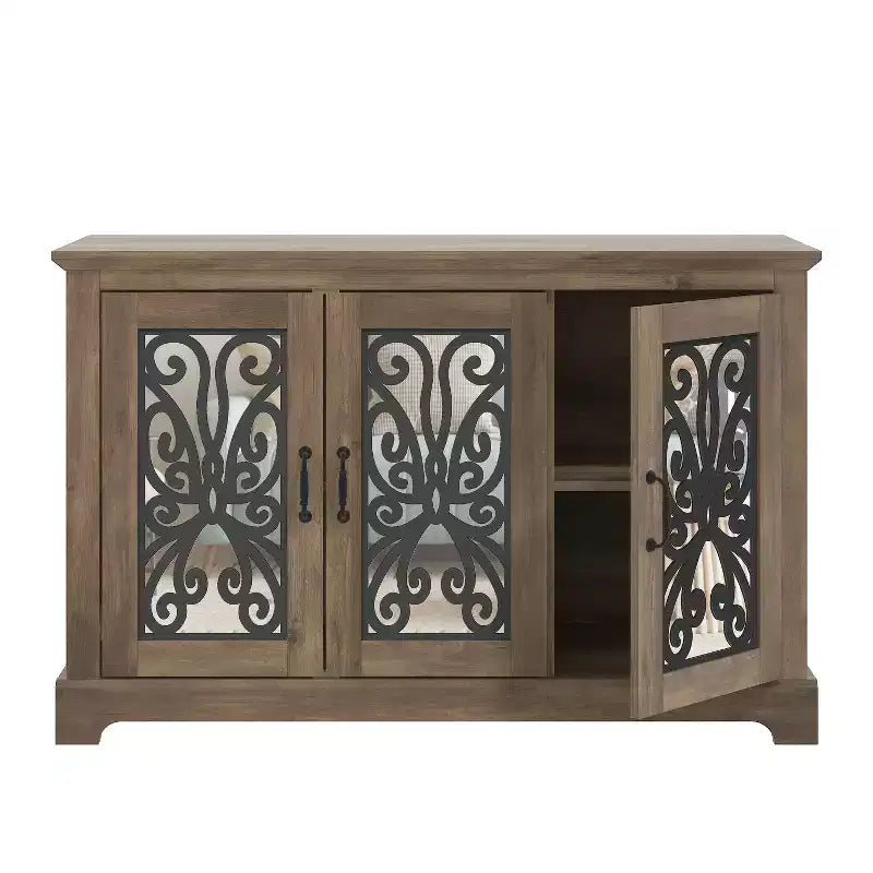 Buffet 3 portes avec rangements ajourés et miroirs 45,7 L 15,7 P 29,3 H