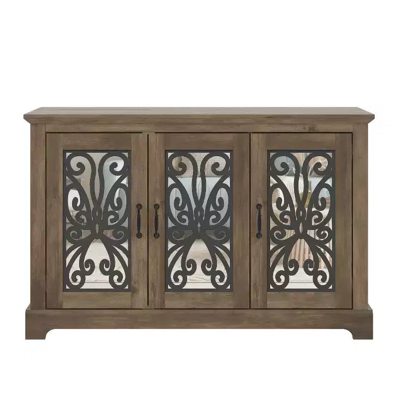 Buffet 3 portes avec rangements ajourés et miroirs 45,7 L 15,7 P 29,3 H
