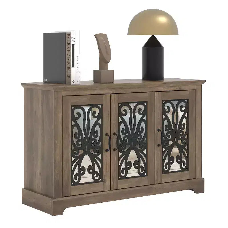 Buffet 3 portes avec rangements ajourés et miroirs 45,7 L 15,7 P 29,3 H