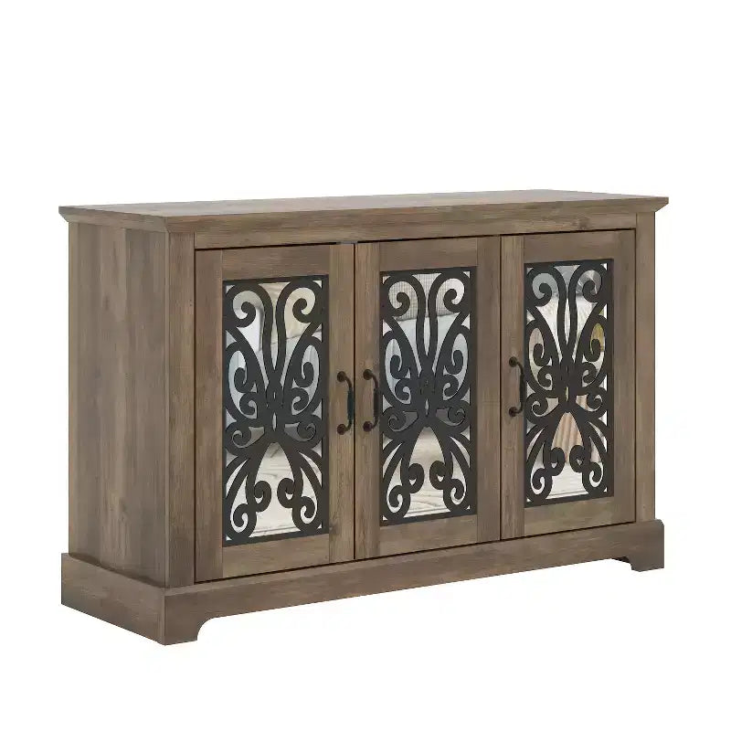 Buffet 3 portes avec rangements ajourés et miroirs 45,7 L 15,7 P 29,3 H