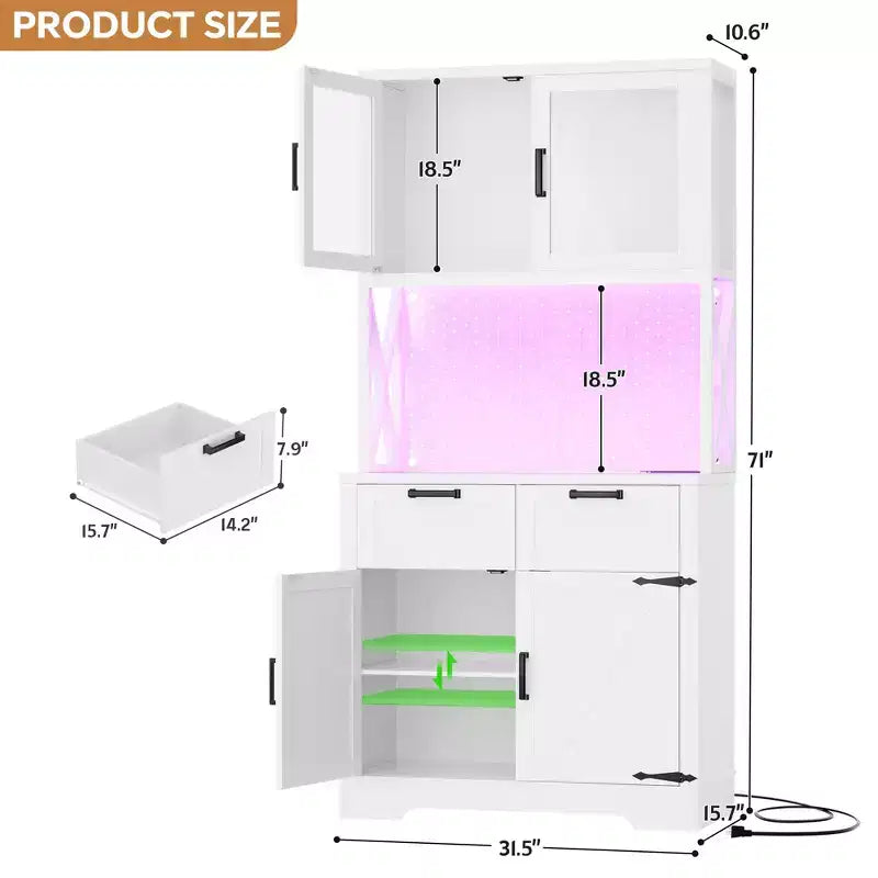 Armoire de rangement haute de cuisine de ferme avec porte et tiroirs, buffet autoportant avec étagères