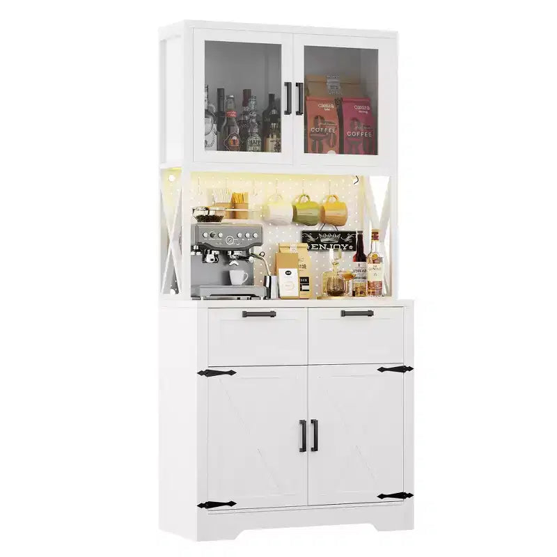 Armoire de rangement haute de cuisine de ferme avec porte et tiroirs, buffet autoportant avec étagères