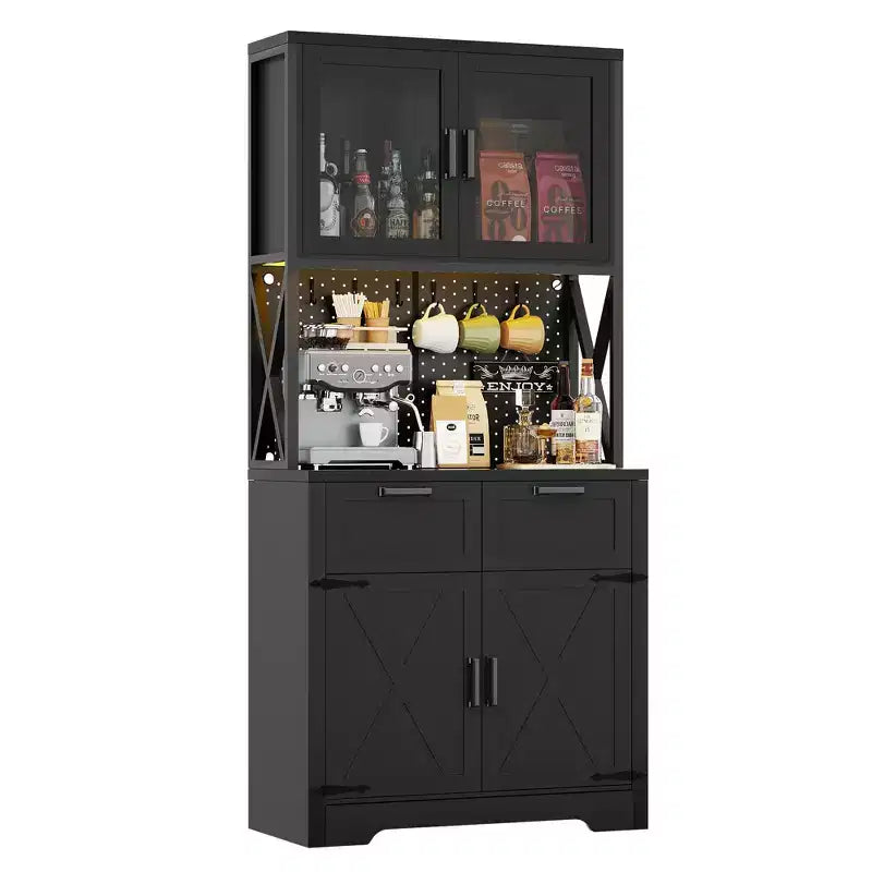 Armoire de rangement haute de cuisine de ferme avec porte et tiroirs, buffet autoportant avec étagères