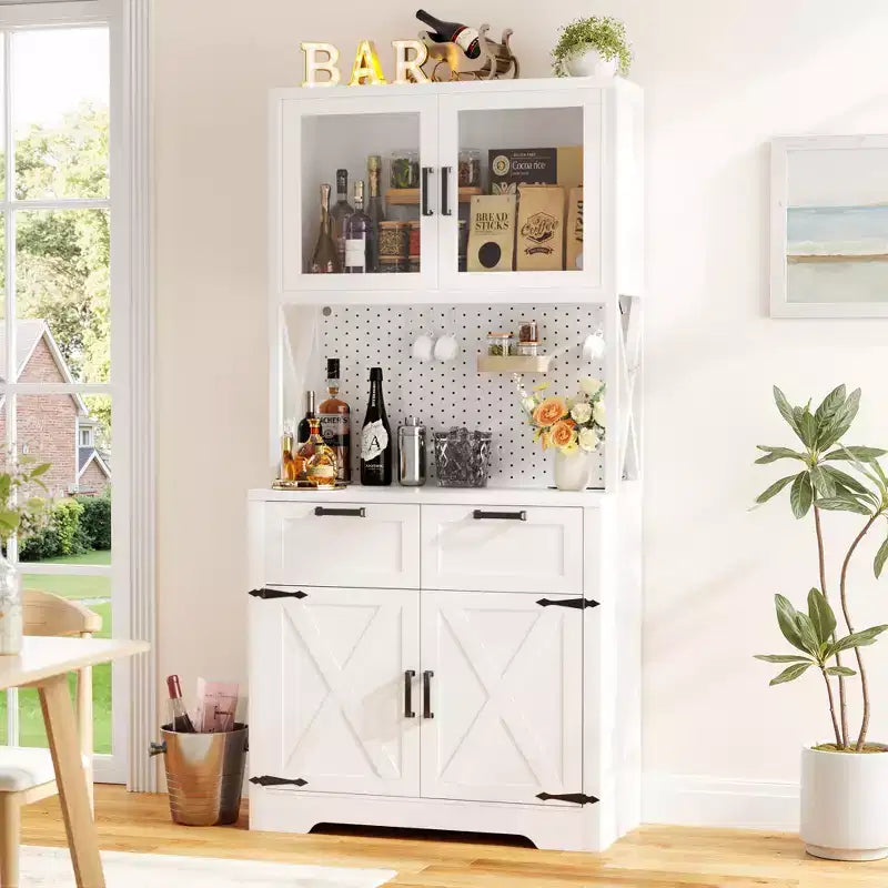 Armoire de rangement haute de cuisine de ferme avec porte et tiroirs, buffet autoportant avec étagères