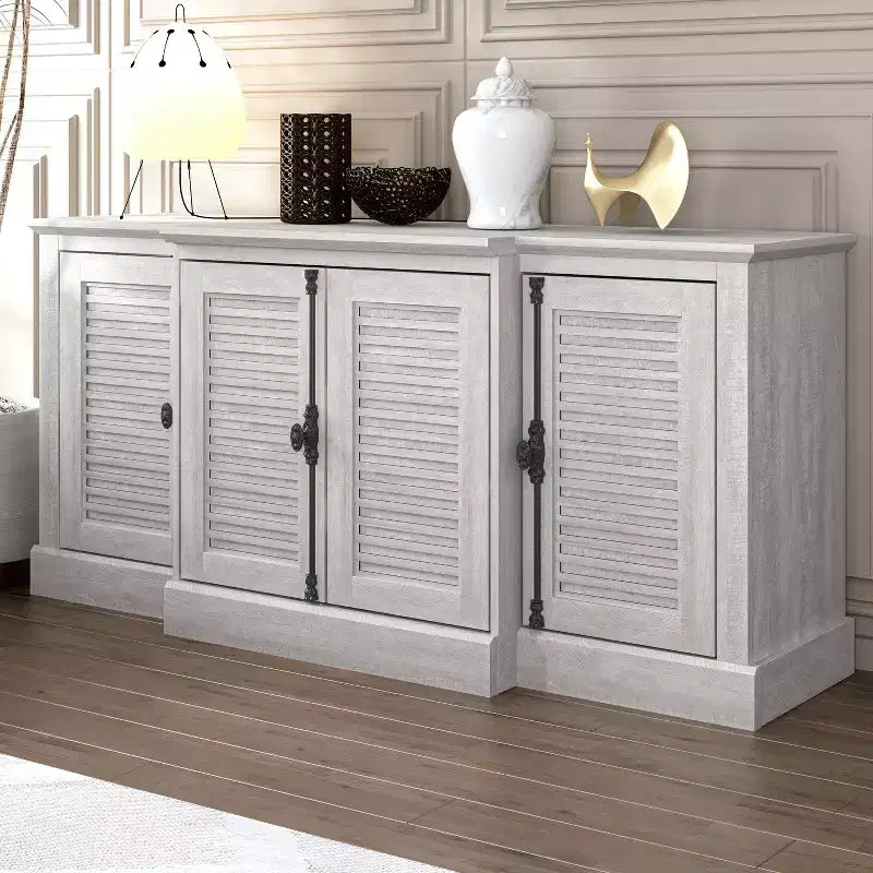 Buffet avec portes à persiennes, gris, 60,4 larg. x 18,2 prof. x 29,3 haut.