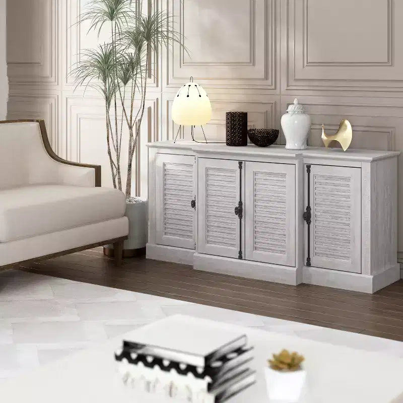 Buffet avec portes à persiennes, gris, 60,4 larg. x 18,2 prof. x 29,3 haut.