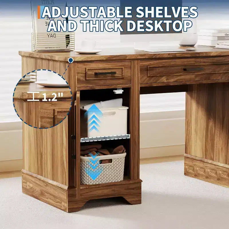 Bureau de direction de ferme 58 avec rangement, bureau d'ordinateur en bois avec tiroir de clavier, tiroir de classement, armoire de rangement pour bureau à domicile