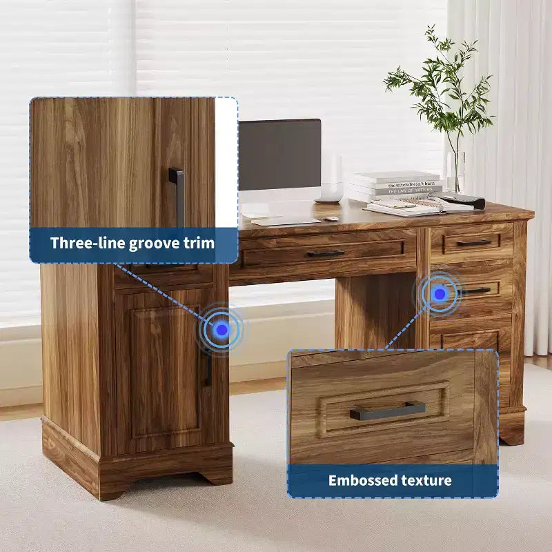 Bureau de direction de ferme 58 avec rangement, bureau d'ordinateur en bois avec tiroir de clavier, tiroir de classement, armoire de rangement pour bureau à domicile