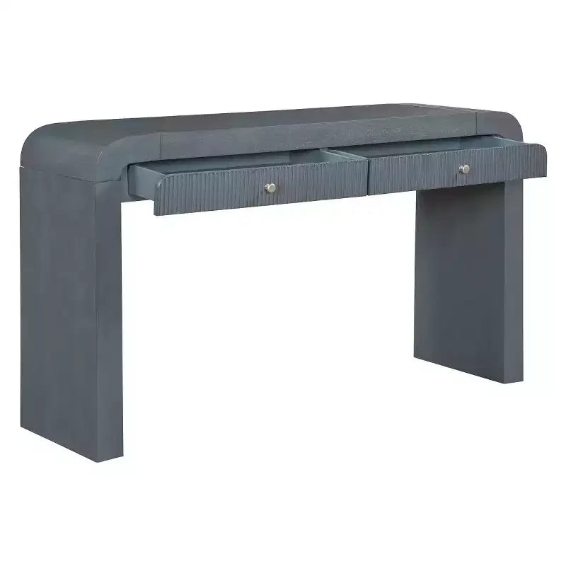 Console d'entrée rustique avec tiroirs, table de couloir aspect bois avec façade de tiroir cannelée, coins arrondis