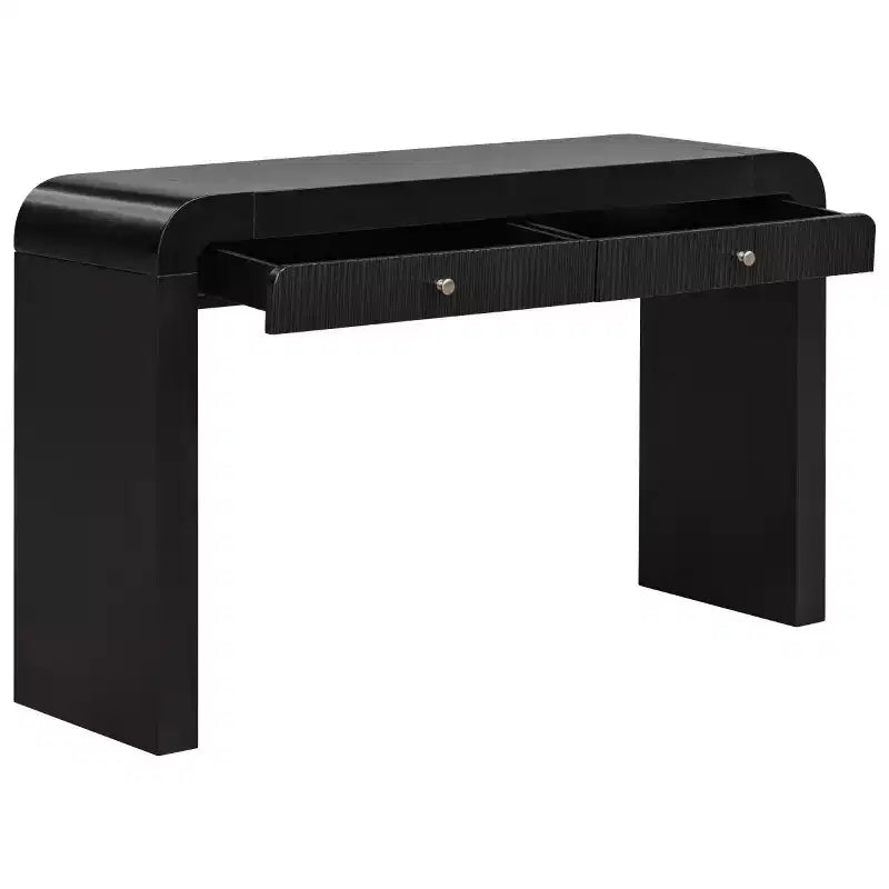 Console d'entrée rustique avec tiroirs, table de couloir aspect bois avec façade de tiroir cannelée, coins arrondis