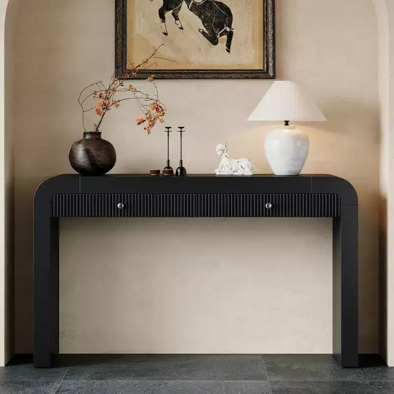 Rustic Entryway Console Table with Drawers, Wood Grain Finish Hallway Table with Fluted Drawer Front, Curved Corners - Panipeachy
