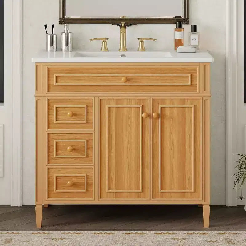 MAYEERTY 30 Bathroom Vanity with Sink Green MDF Rubberwood 3 Drawers Adjustable Shelf Freestanding