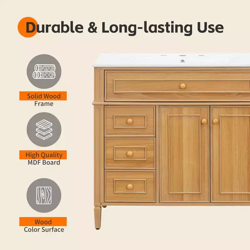 Meuble-lavabo vert avec lavabo MDF en caoutchouc, 3 tiroirs, étagère réglable, autoportant