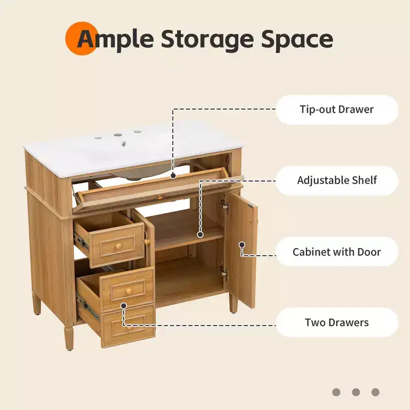 Meuble-lavabo vert avec lavabo MDF en caoutchouc, 3 tiroirs, étagère réglable, autoportant