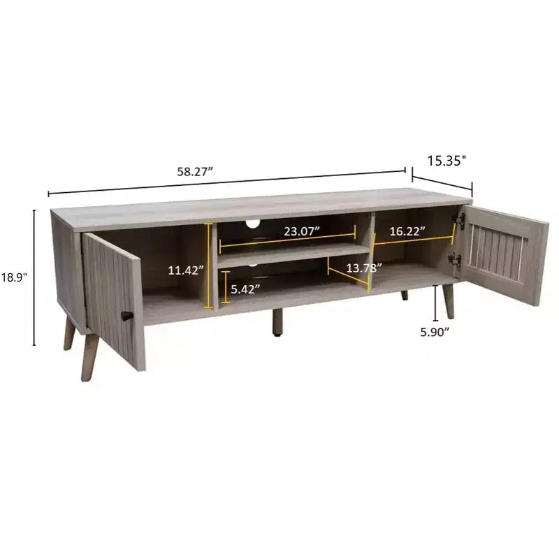 Meuble TV en bois avec 2 placards de rangement, adapté aux téléviseurs jusqu'à 65 po.