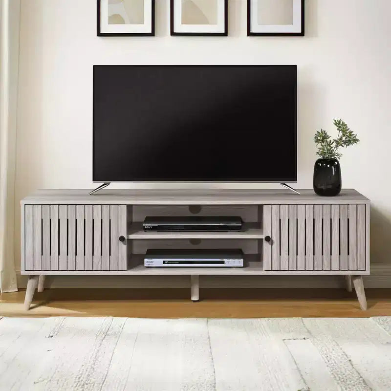 Meuble TV en bois avec 2 placards de rangement, adapté aux téléviseurs jusqu'à 65 po.