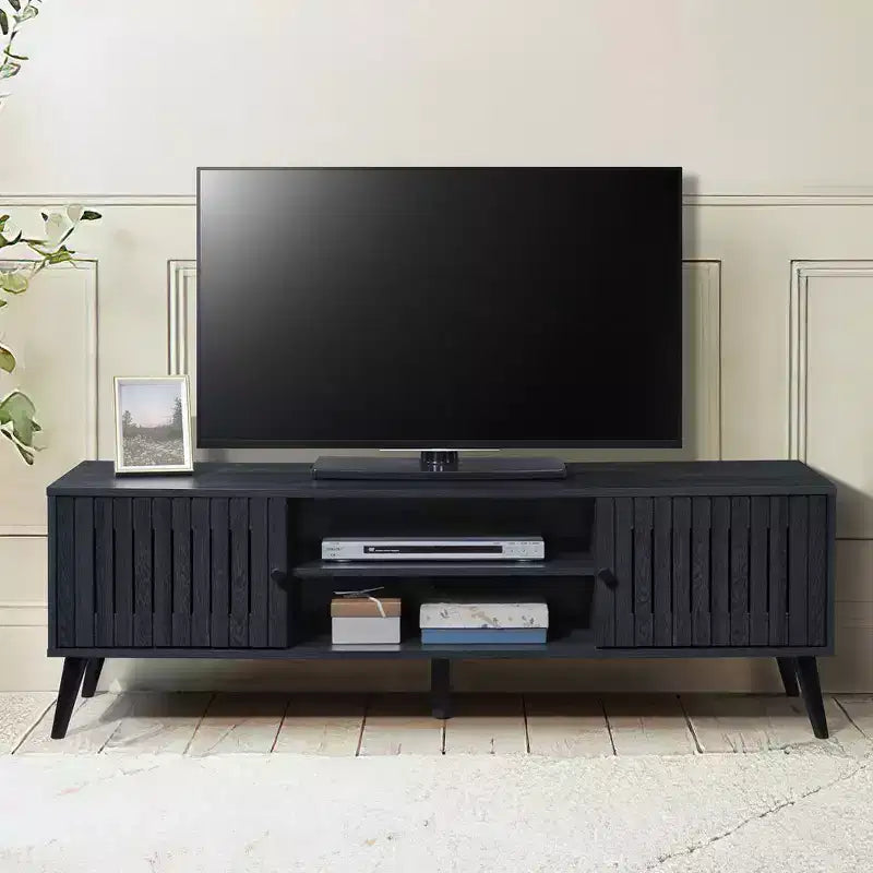 Meuble TV en bois avec 2 placards de rangement, adapté aux téléviseurs jusqu'à 65 po.