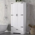MAYEERTY Tall Bathroom Cabinet 2 Doors 1 Drawer Adjustable Shelf MDF White