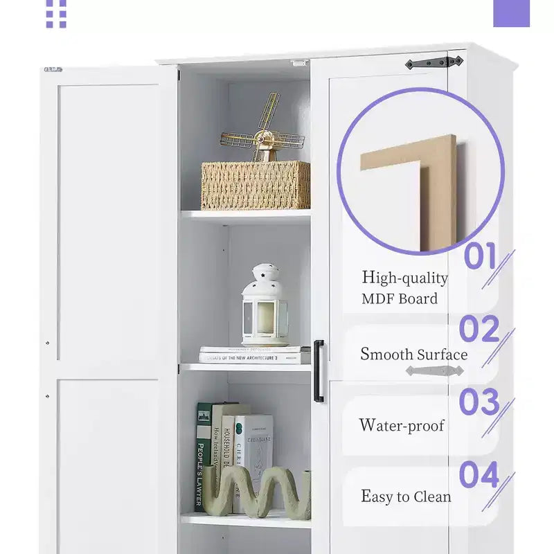 Armoire de salle de bain haute 2 portes 1 tiroir Étagère réglable MDF Blanc