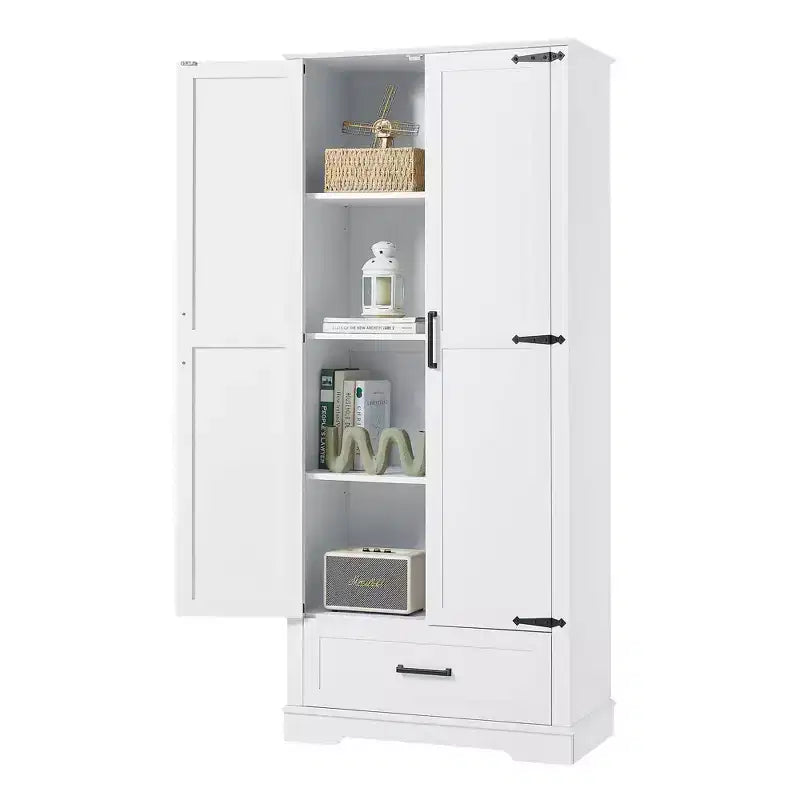 Armoire de salle de bain haute 2 portes 1 tiroir Étagère réglable MDF Blanc