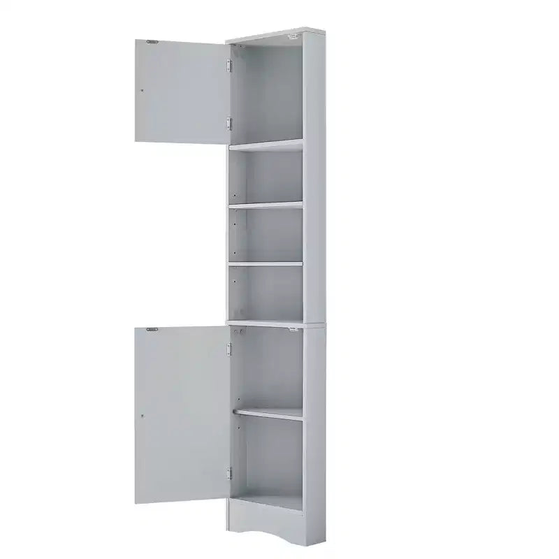 Meuble d'angle de salle de bain multifonctionnel 2 portes Étagères réglables Étagère ouverte Gris