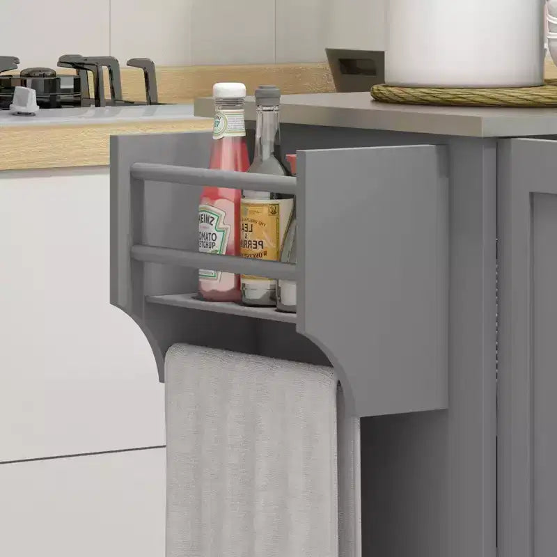 Îlot de cuisine sur roulettes avec tiroir, 3 armoires et comptoir en acier inoxydable