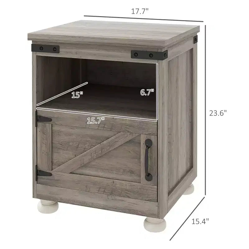 Table d'appoint avec rangement, Table de bout avec étagère ouverte, placard et pieds en bois, style moderne et ferme