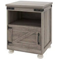 Side Table with Storage, End Table with Open Shelf, Cupboard and Wood Legs, Modern and Farmhouse Style
