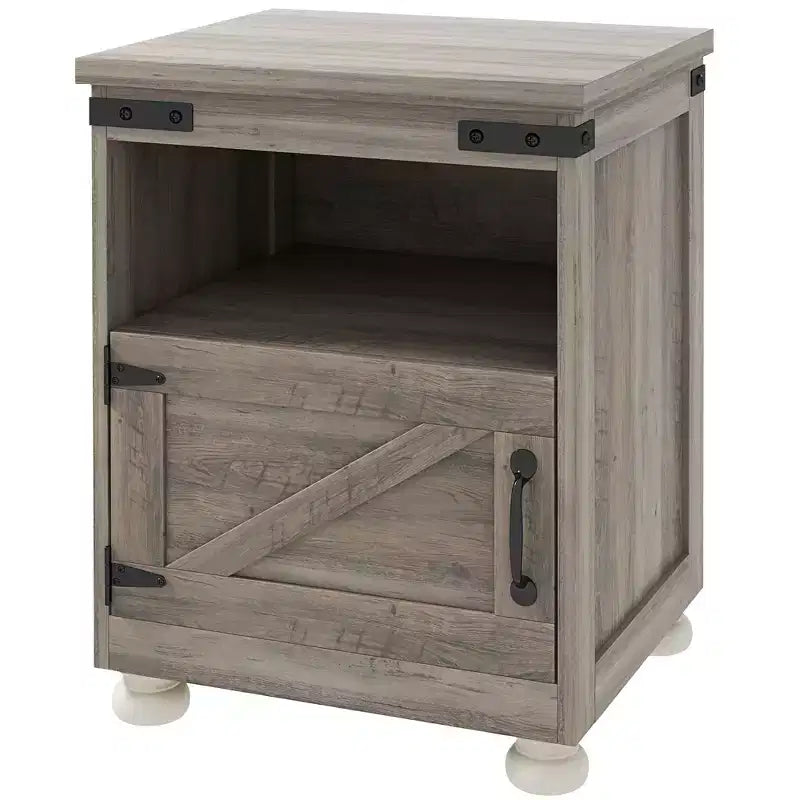 Side Table with Storage, End Table with Open Shelf, Cupboard and Wood Legs, Modern and Farmhouse Style