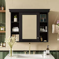 MAYEERTY 28.74 Wall Mounted Bathroom Storage Cabinet with Mirror Door 6 Open Shelves, Modern Bathroom Wall Cabinet Black