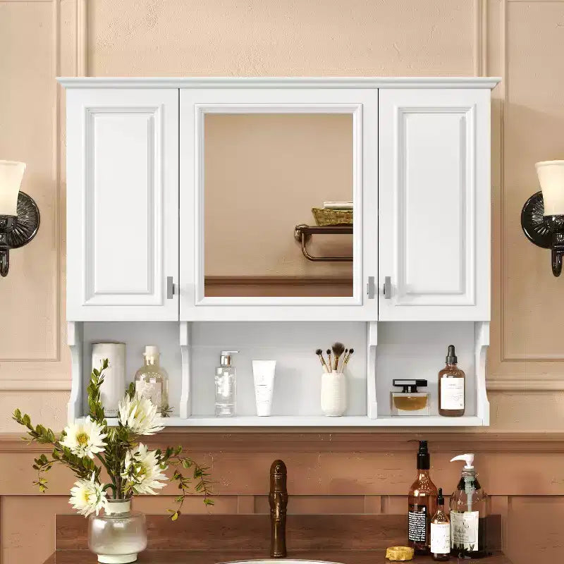 MAYEERTY 28.7 Wall Mounted Bathroom Medicine Cabinet Modern Bathroom Wall Cabinet with Mirror Open Shelves for Bathroom White