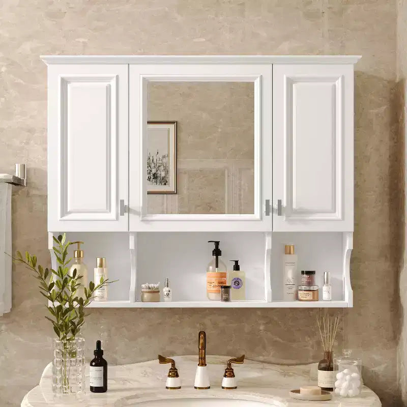 Armoire à pharmacie murale moderne de salle de bain avec miroir Étagères ouvertes pour salle de bain Blanc