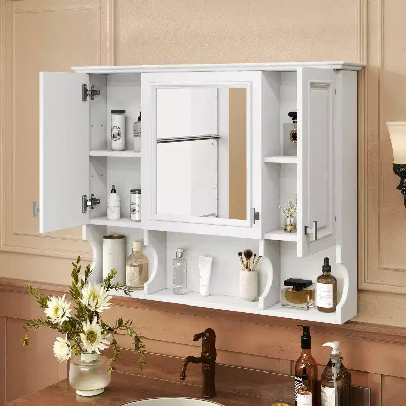 Armoire à pharmacie murale moderne de salle de bain avec miroir Étagères ouvertes pour salle de bain Blanc