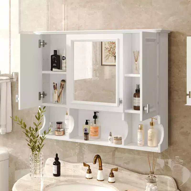 Armoire à pharmacie murale moderne de salle de bain avec miroir Étagères ouvertes pour salle de bain Blanc