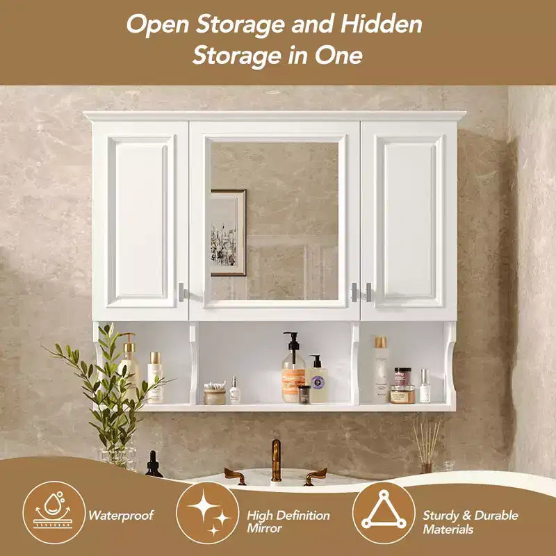 Armoire à pharmacie murale moderne de salle de bain avec miroir Étagères ouvertes pour salle de bain Blanc