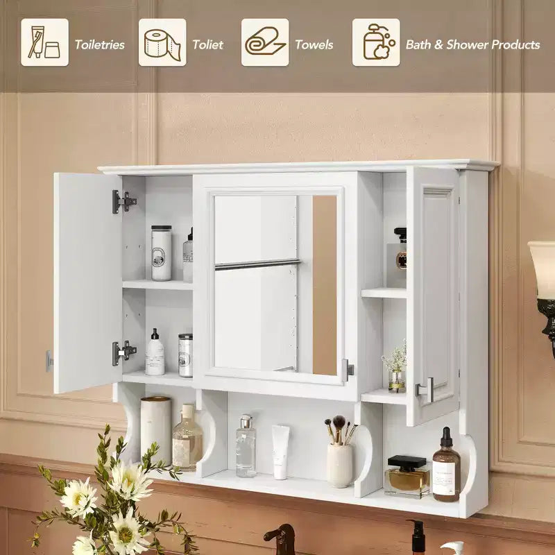 Armoire à pharmacie murale moderne de salle de bain avec miroir Étagères ouvertes pour salle de bain Blanc