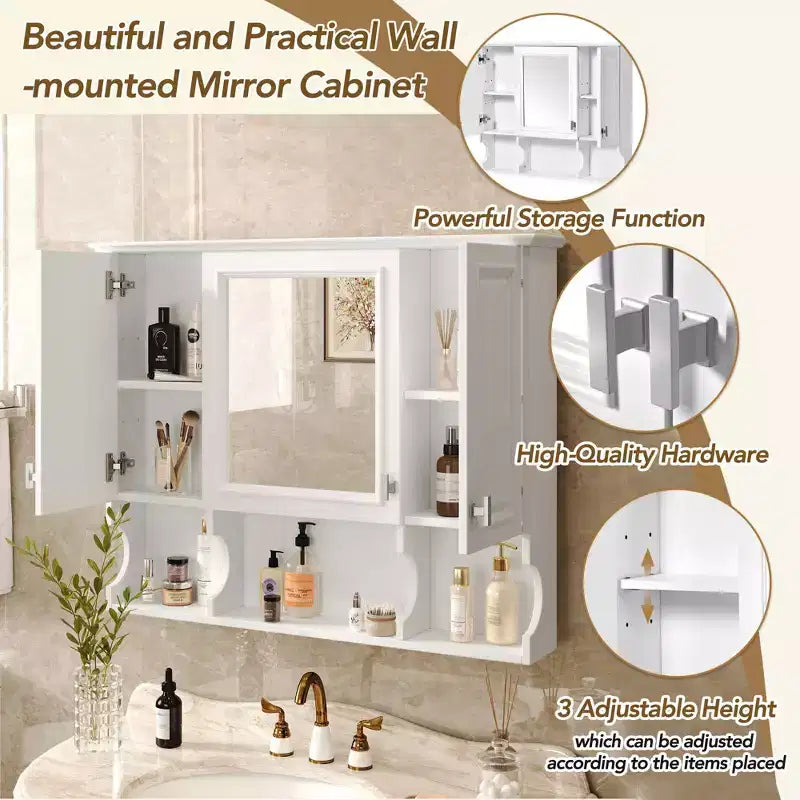 Armoire à pharmacie murale moderne de salle de bain avec miroir Étagères ouvertes pour salle de bain Blanc