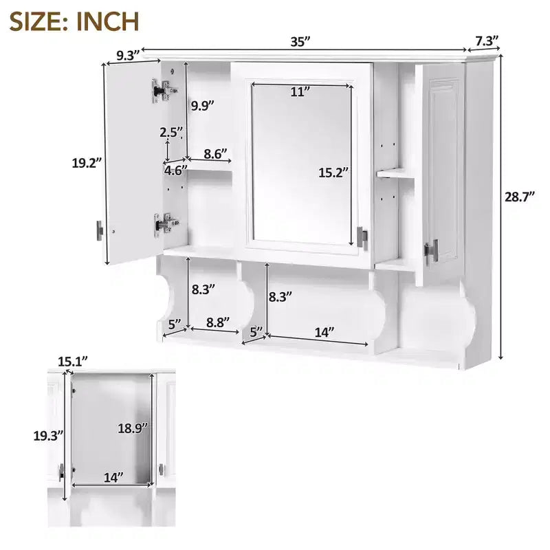 Armoire à pharmacie murale moderne de salle de bain avec miroir Étagères ouvertes pour salle de bain Blanc