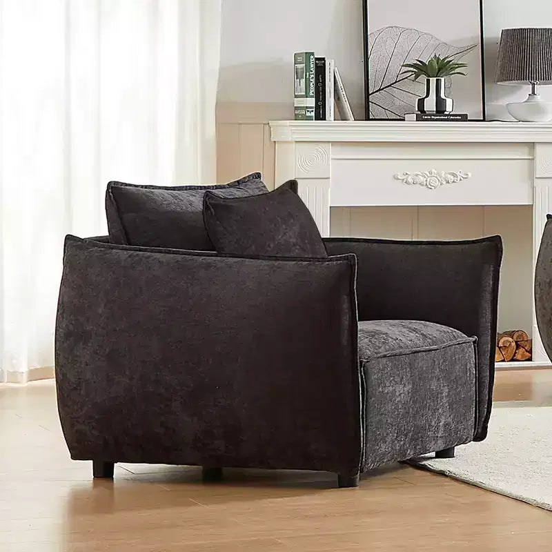 Fauteuil moderne en chenille avec 2 coussins