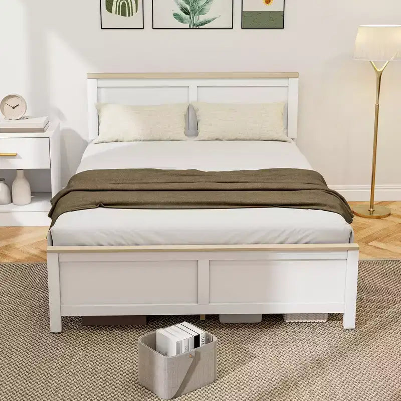 Cadre de lit avec tête de lit, cadre de lit plateforme moderne avec lattes en bois, aucun sommier tapissier requis, montage facile