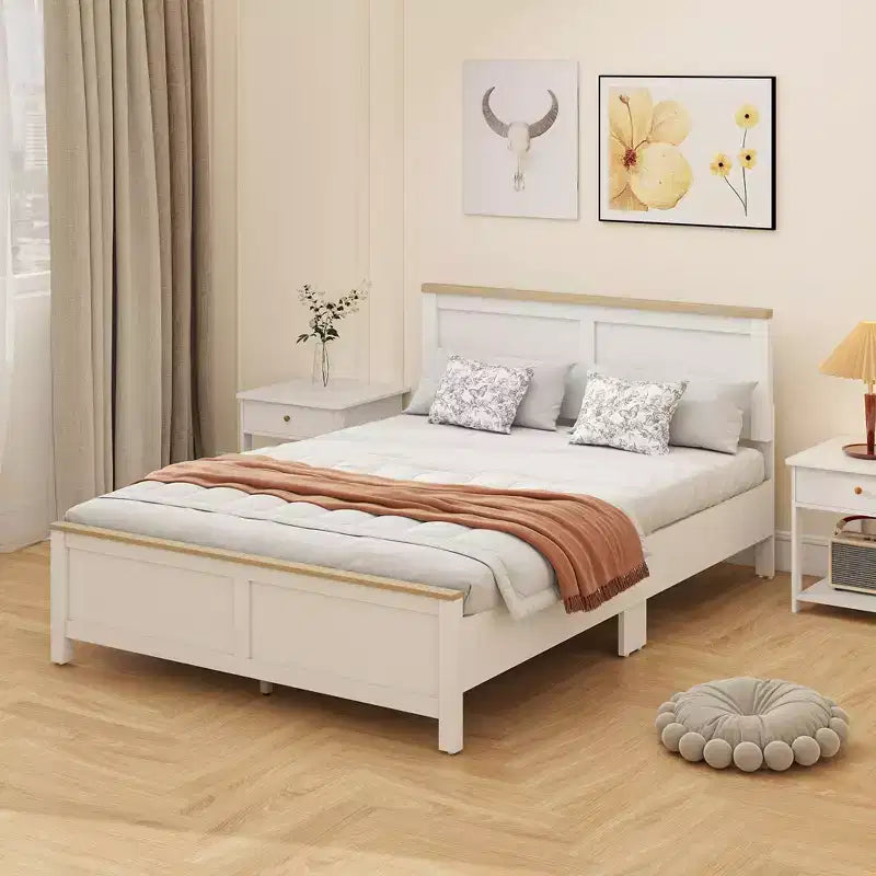 Cadre de lit avec tête de lit, cadre de lit plateforme moderne avec lattes en bois, aucun sommier tapissier requis, montage facile