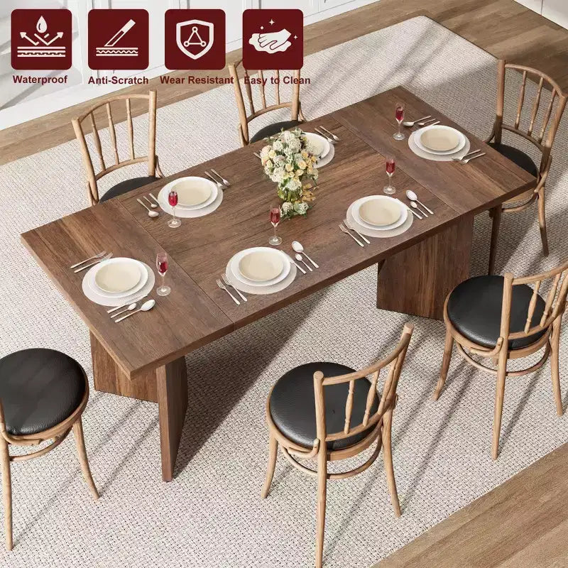 Table de salle à manger de 70,9 pouces pour 6 personnes - Table de cuisine de style ferme rétro rectangulaire avec cadre robuste pour les grandes réunions de famille