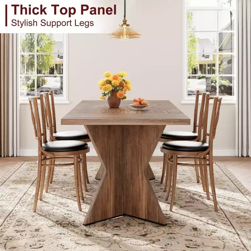 Table de salle à manger de 70,9 pouces pour 6 personnes - Table de cuisine de style ferme rétro rectangulaire avec cadre robuste pour les grandes réunions de famille