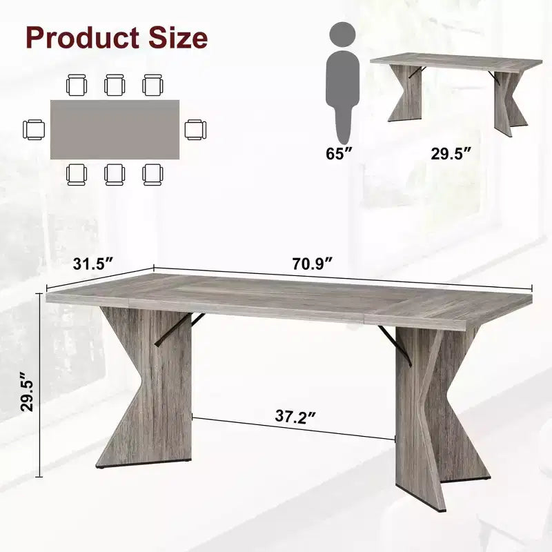 Table de salle à manger de 70,9 pouces pour 6 personnes - Table de cuisine de style ferme rétro rectangulaire avec cadre robuste pour les grandes réunions de famille