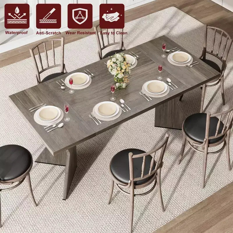 Table de salle à manger de 70,9 pouces pour 6 personnes - Table de cuisine de style ferme rétro rectangulaire avec cadre robuste pour les grandes réunions de famille