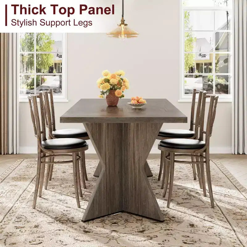 Table de salle à manger de 70,9 pouces pour 6 personnes - Table de cuisine de style ferme rétro rectangulaire avec cadre robuste pour les grandes réunions de famille