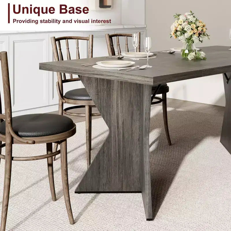 Table de salle à manger de 70,9 pouces pour 6 personnes - Table de cuisine de style ferme rétro rectangulaire avec cadre robuste pour les grandes réunions de famille