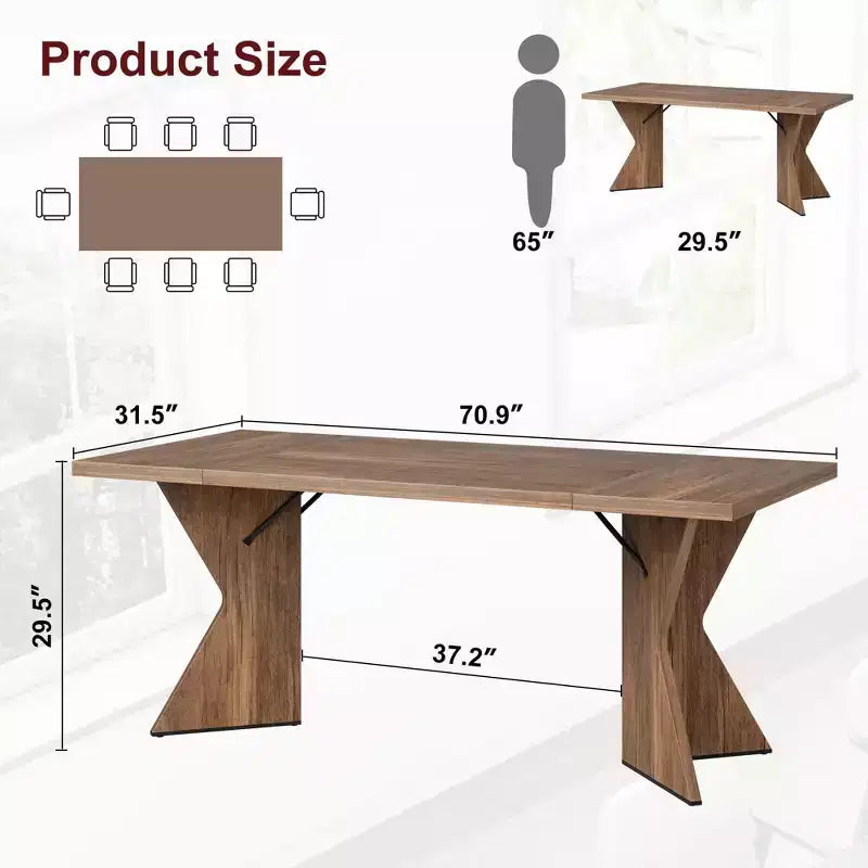 Table de salle à manger de 70,9 pouces pour 6 personnes - Table de cuisine de style ferme rétro rectangulaire avec cadre robuste pour les grandes réunions de famille