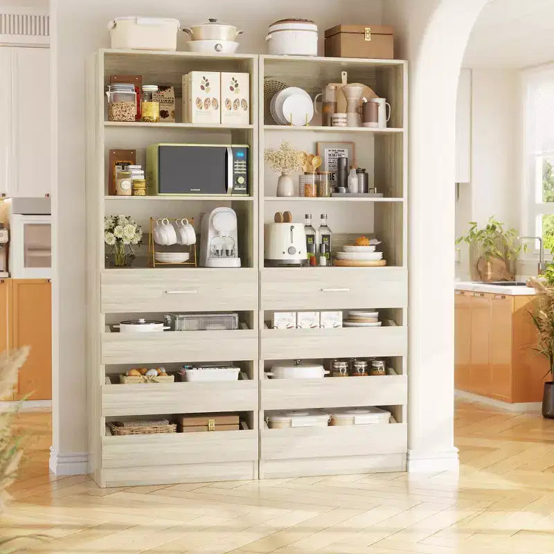 Système de rangement avec 4 tiroirs en bois et étagères réglables