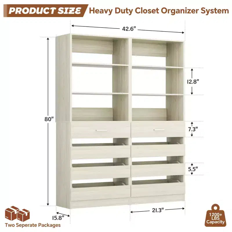 Système de rangement avec 4 tiroirs en bois et étagères réglables